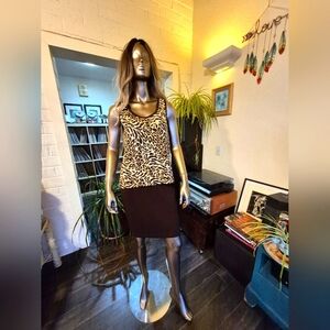 St. John Leopard Print Top with Brown Skirt